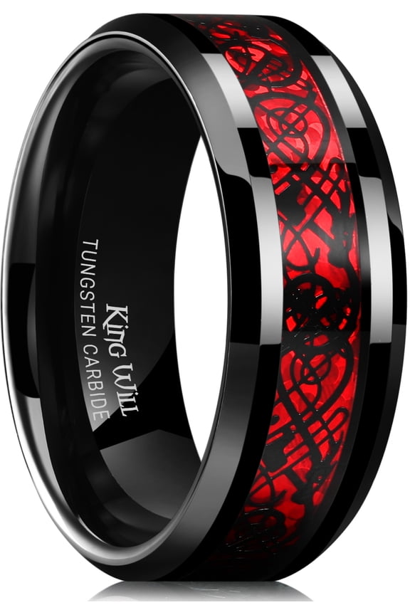 DARGON 8mm Red and Black Celtic Dragon Tungsten Carbide Ring Wedding Band for Men Women Polished Finish Beveled Edge Comfort Fit Size 11