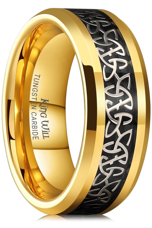 Men's Celtic Knot Wedding Ring Gold Tungsten Carbide Wedding Bands Engagement Ring High Polished Beveled Edge Size 8
