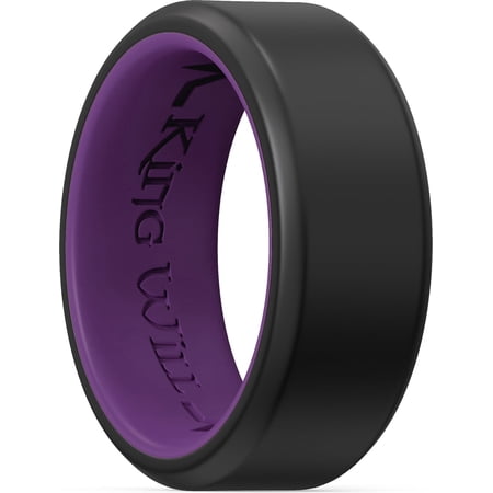 King Will Men's Silicone Rings, 8mm Rubber Wedding Band Comfort Fit with Unique Inner Groove Design, Engagement Rings for Daily Wear and Activities Size 13 (Black & Purple)