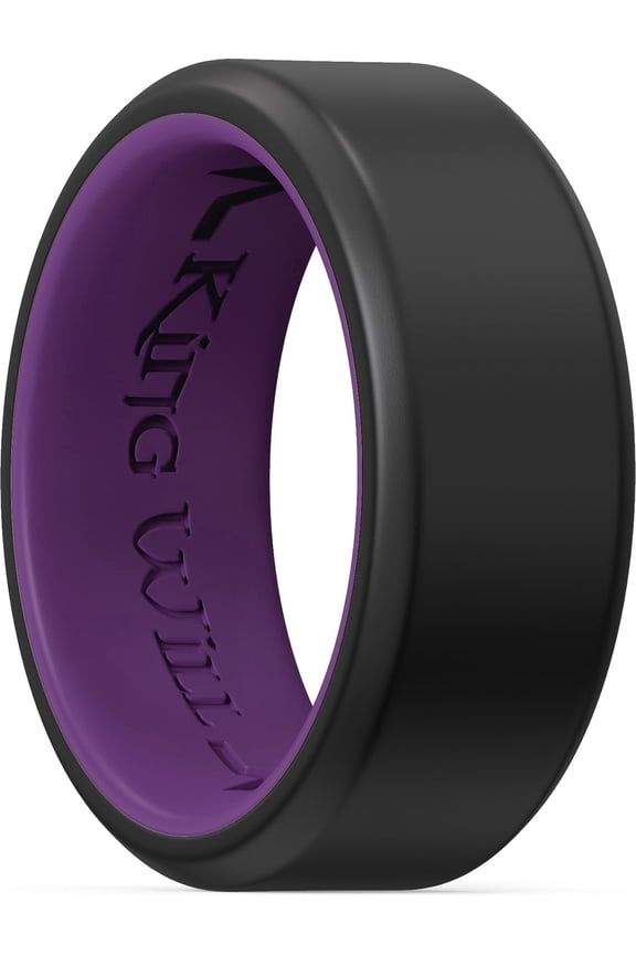 Men's Silicone Rings, 8mm Rubber Wedding Band Comfort Fit with Unique Inner Groove Design, Engagement Rings for Daily Wear and Activities Size 8 (Black & Purple)