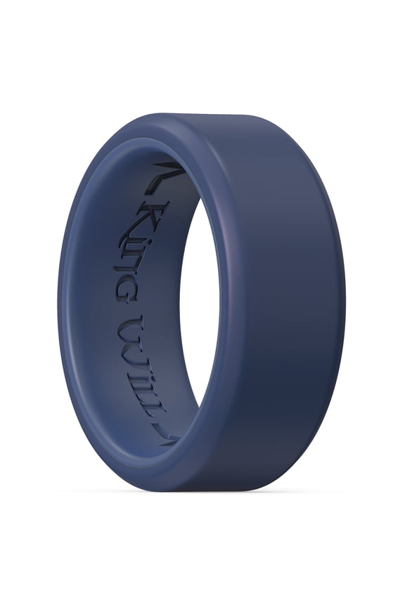 Men's Silicone Wedding Bands, 8mm Comfort Fit with Unique Inner Groove Design, Rubber Engagement Rings, Navy Blue Size 8