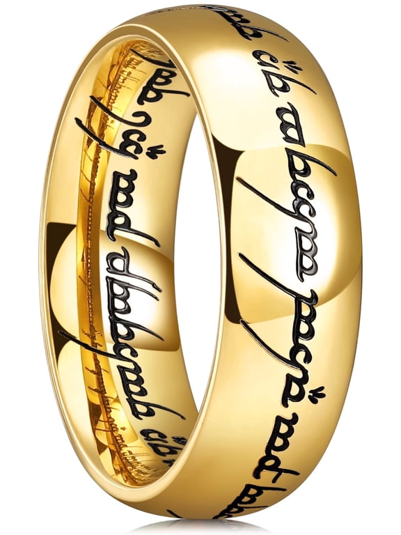 Men's Stainless Steel Wedding Band- 7mm Gold One Ring Lord Magic Power Rings, Wedding Ring for Men and Women High Polished, Comfort Fit Wedding Ring Band Size 11