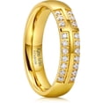 thumbnail image 1 of King Will Men's Titanium Gold Wedding Band - 5mm Polished Band with Step Edges and Cross Design Featuring White Zirconia Insets Comfort Fit, Size 10, 1 of 8