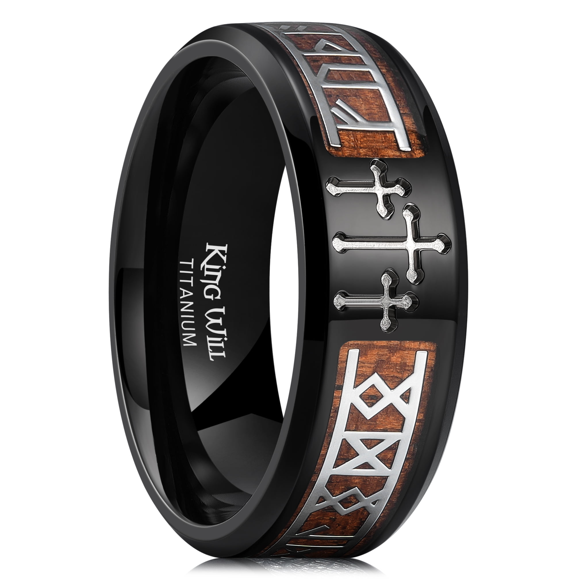 King Will 8mm Men's Titanium Wedding Band, Cross Design, Black with King Will 8mm Men's Titanium Wedding Band, Cross Design, Black with