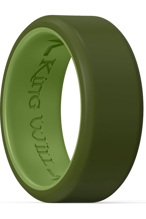 Men's Women's Silicone Rings, 8mm Rubber Wedding Band Comfort Fit with Unique Inner Groove Design, Engagement Rings for Daily Wear and Activities Size 11 (Two-Tone Dark Green)