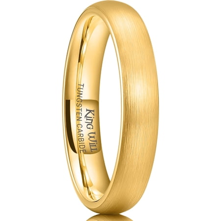 King Will Mens 4mm Gold Tungsten Wedding Ring Dome Matte Brushed Wedding Band for Men Comfort Fit Size 10
