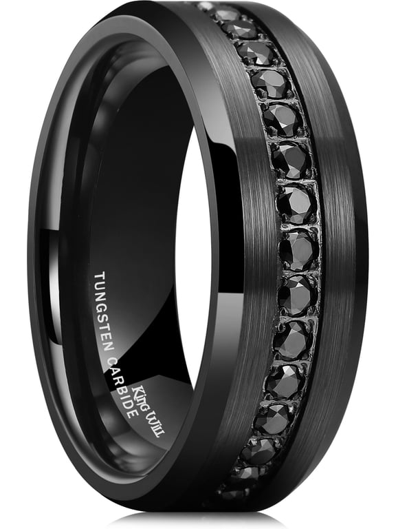 Mens 8mm Black Men Women Tungsten Carbied Rings Wedding Bands Cubic Zirconia Eternity Ring CZ Inlaid Black Comfort Fit Size 10