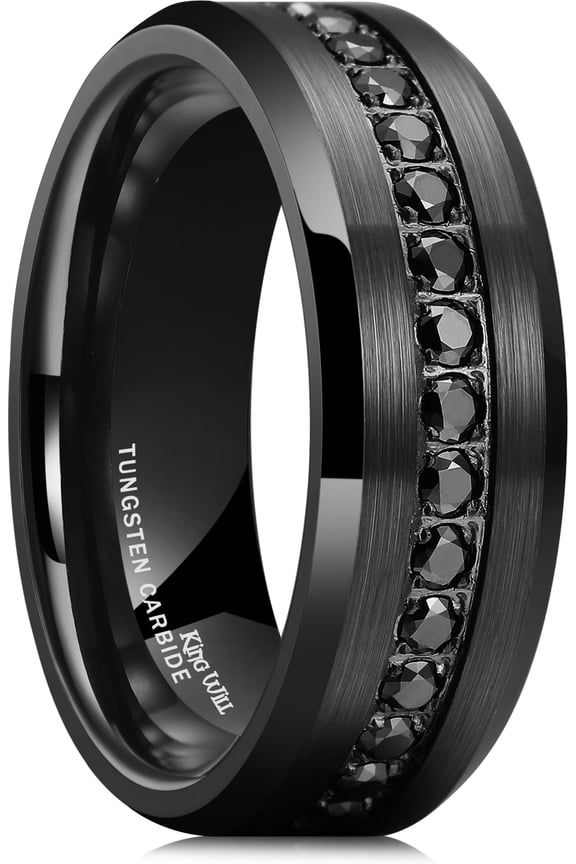 Mens 8mm Black Men Women Tungsten Carbied Rings Wedding Bands Cubic Zirconia Eternity Ring CZ Inlaid Black Comfort Fit Size 13