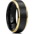 thumbnail image 1 of King Will Basic 8mm Black Tungsten Wedding Band Ring for Men Matte Brushed Finish Center Gold Polished Step Edge Comfort Fit Size 9, 1 of 5
