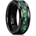 thumbnail image 1 of King Will Mens Black Wedding Band 8mm Tungsten Carbide Wedding Rings Green Foils Inlay High Polished Beveled Edge Unique Anniversary Rings Gift for Him Comfort Fit, Size 11, 1 of 7