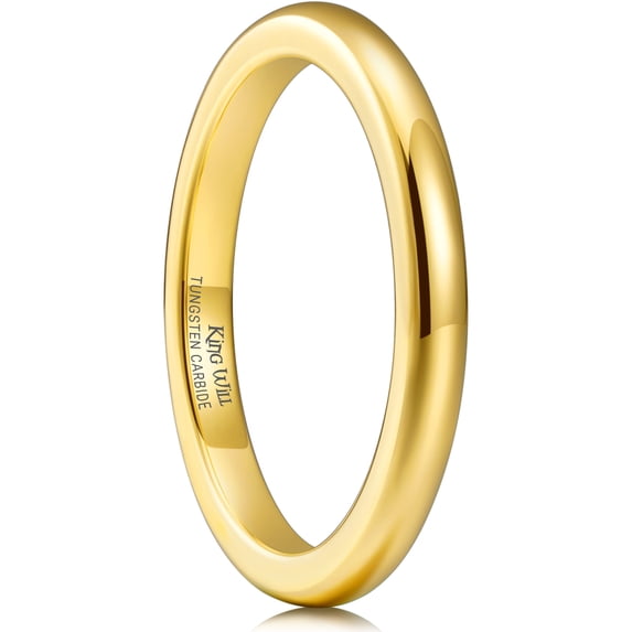 King Will Mens Womens 2mm Gold Plated Domed Tungsten Carbide Wedding Band High Polish Thin Engagement Anniversary Ring Comfort Fit Size 10