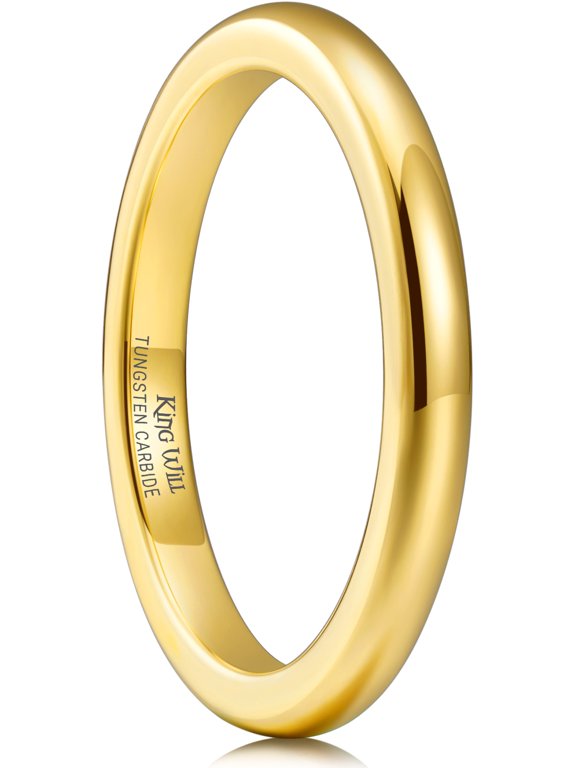 Mens Womens 2mm Gold Plated Domed Tungsten Carbide Wedding Band High Polish Thin Engagement Anniversary Ring Comfort Fit Size 11