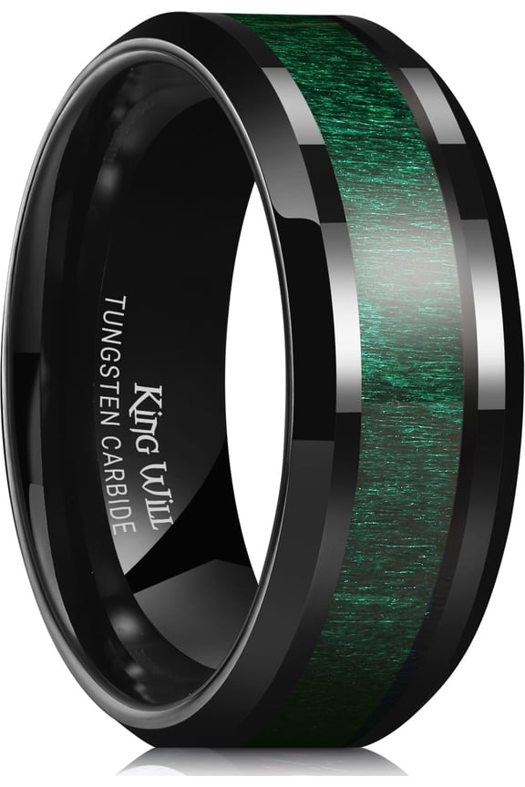 NATURE 8mm Mens Black Tungsten Carbide Wedding Ring Green Wood Inlaid Mens Ring Comfort Fit Size 8