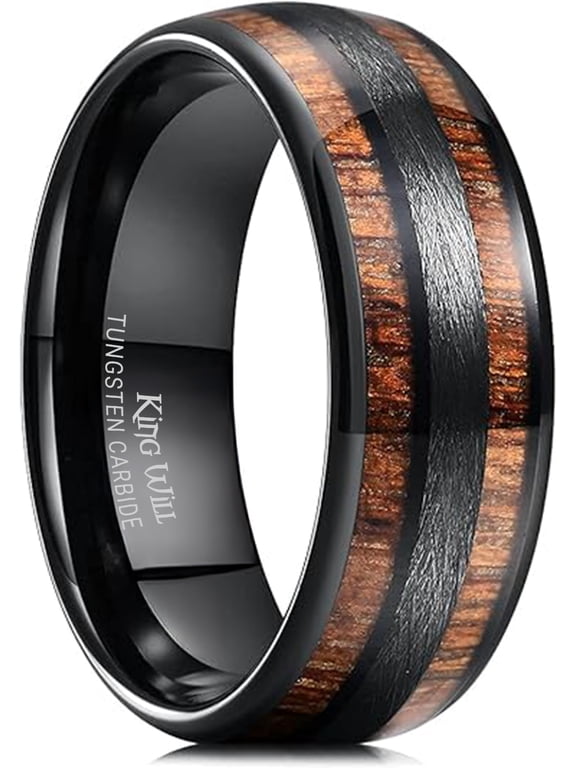 Nature 8mm Mens Domed nature Koa Wood Inlay Black Tungsten Carbide Ring Wedding Band Comfort Fit Size 12