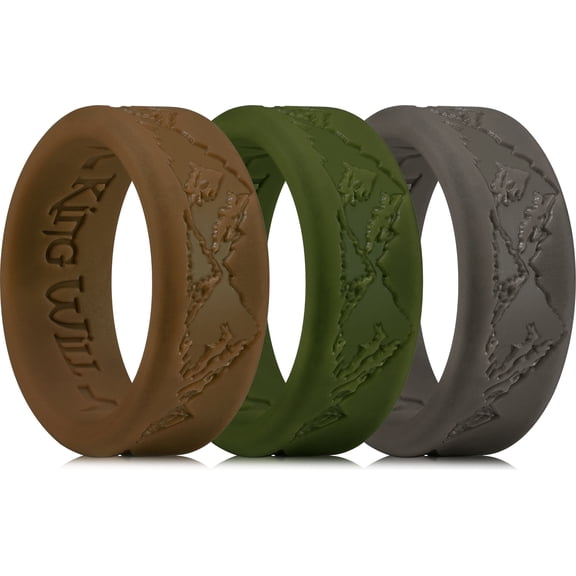 King Will Silicone Rings For Men, 3 Pcs Rubber Wedding Bands with Unique Mountain Peak Design, 8mm Wide 2.2mm Thick, Comfort Fit Size 8