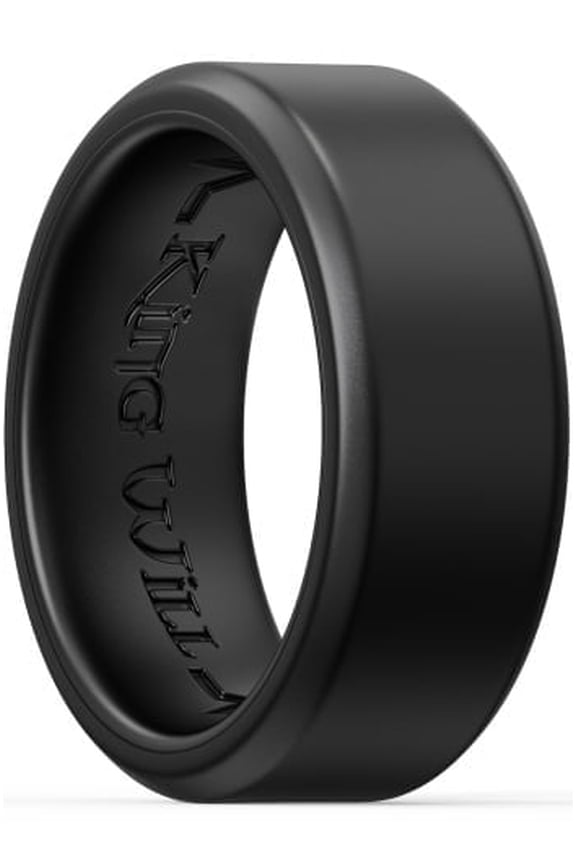 Silicone Rings for Men - 8mm Wide Breathable Rubber Engagement Bands,Inner Heatbeat Design, Comfort Fit Ring, Black, Size 8