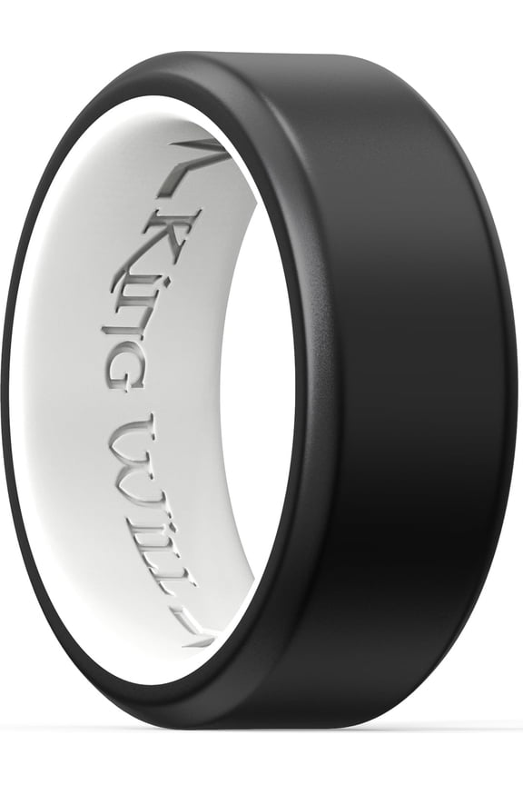 Silicone Rings for Men, Women Rubber Wedding Bands, Unique Pattern, 8mm Wide 2.2mm Thick, Comfort Fit Ring, Black&White, Size 11