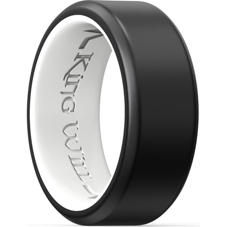 King Will Silicone Rings for Men, Women Rubber Wedding Bands, Unique Pattern, 8mm Wide 2.2mm Thick, Comfort Fit Ring, Black&White, Size 11