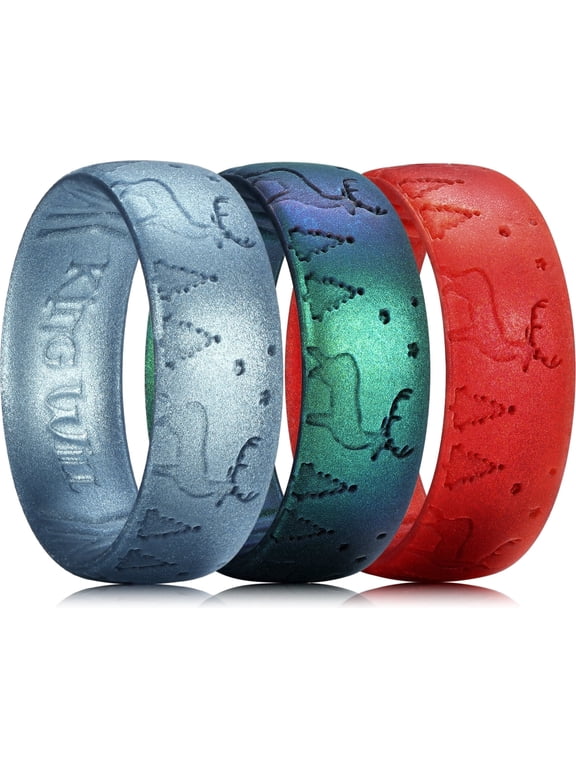 Silicone Wedding Band for Men Women- 1.8mm Ultra Thin Ring with Deer Pattern 3 Packs, Comfort Grip Inner Design, Hypoallergenic Rubber Ring for Gym, Work, Travel Size 11