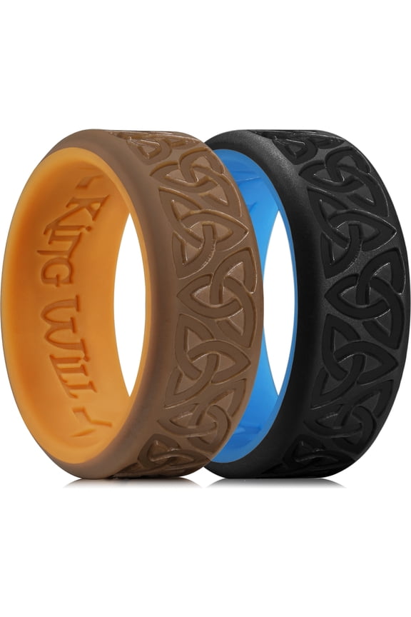 Silicone Wedding Rings For Men, 2 Pack Rubber Wedding Bands with Celtic Knot Pattern, 8mm Wide 2.2mm Thick, Comfort Fit Size 10