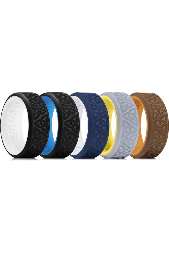 Silicone Wedding Rings For Men, 5 Pack Rubber Wedding Bands with Celtic Knot Pattern, 8mm Wide 2.2mm Thick, Comfort Fit Size 13