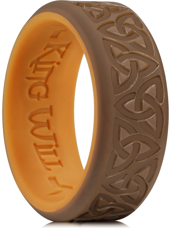 Silicone Wedding Rings For Men, Brown Rubber Wedding Bands with Celtic Knot Pattern, 8mm Wide 2.2mm Thick, Comfort Fit Size 8
