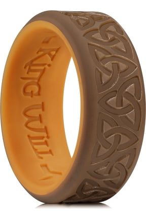 Silicone Wedding Rings For Men, Brown Rubber Wedding Bands with Celtic Knot Pattern, 8mm Wide 2.2mm Thick, Comfort Fit Size 9