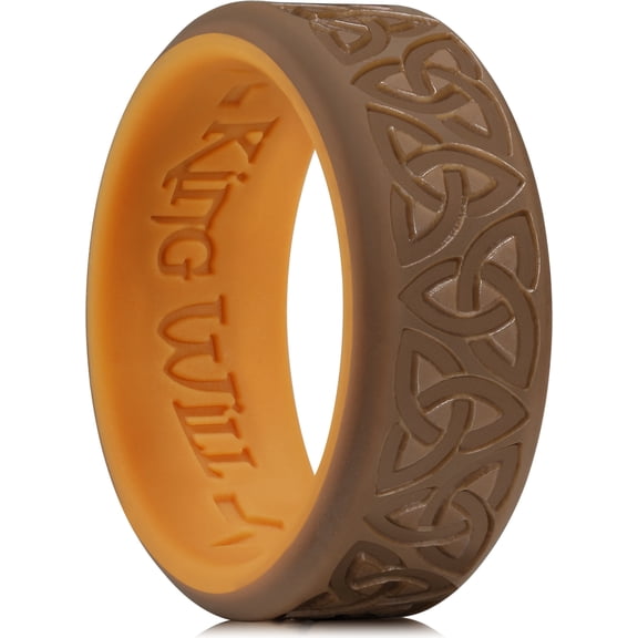 King Will Silicone Wedding Rings For Men, Brown Rubber Wedding Bands with Celtic Knot Pattern, 8mm Wide 2.2mm Thick, Comfort Fit Size 9
