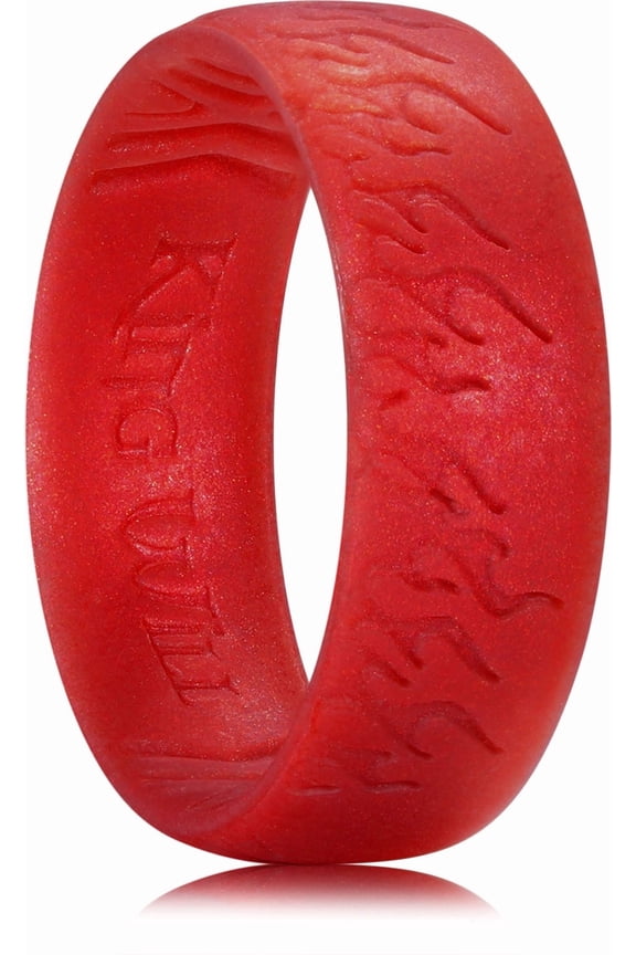 Silicone Wedding Rings For Men Women, 6.6mm Wide 1.8mm Thick Flame Pattern Design Rubber Wedding Bands, Red, Breathable Comfort Fit Size 11