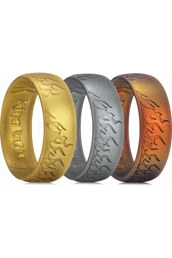 Silicone Wedding Rings For Men Women, 3 Packs 6.6mm Wide 1.8mm Thick Flame Pattern Design Rubber Wedding Bands, Breathable Comfort Fit Size 10