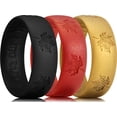 thumbnail image 1 of King Will Silicone Wedding Rings For Men Women, 6.6mm Wide 1.8mm Ultra Thin Maple Leaf Design Rubber Wedding Bands, Black, Breathable Comfort Fit, 3 Pack - Dark Red + Gold + Black, Size 9, 1 of 6