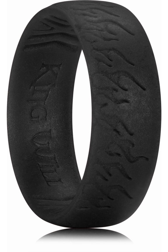 Silicone Wedding Rings For Men Women, 6.6mm Wide 1.8mm Thick Flame Pattern Design Rubber Wedding Bands, Black, Breathable Comfort Fit Size 12