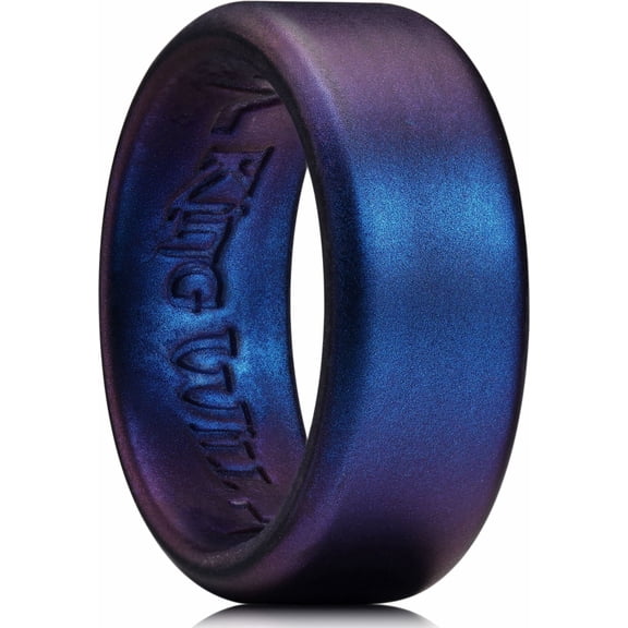 King Will Men's Silicone Rings, Rubber Wedding Bands for Men Women, Unique Pattern, 8mm Wide 2.2mm Thick, Comfort Fit Ring, Dark Blue, Size 10