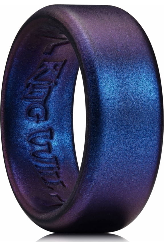 Men's Silicone Rings, Rubber Wedding Bands for Men Women, Unique Pattern, 8mm Wide 2.2mm Thick, Comfort Fit Ring, Dark Blue, Size 11