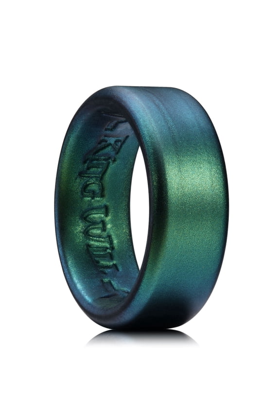 Men's Silicone Wedding Bands, 8mm Comfort Fit with Unique Inner Groove Design, Rubber Engagement Rings for Daily Wear and Activities, Dark Green, Size 13