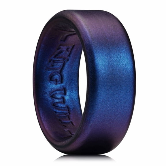 King Will Men's Silicone Rings, Rubber Wedding Bands for Men Women, Unique Pattern, 8mm Wide 2.2mm Thick, Comfort Fit Ring, Dark Blue, Size 12