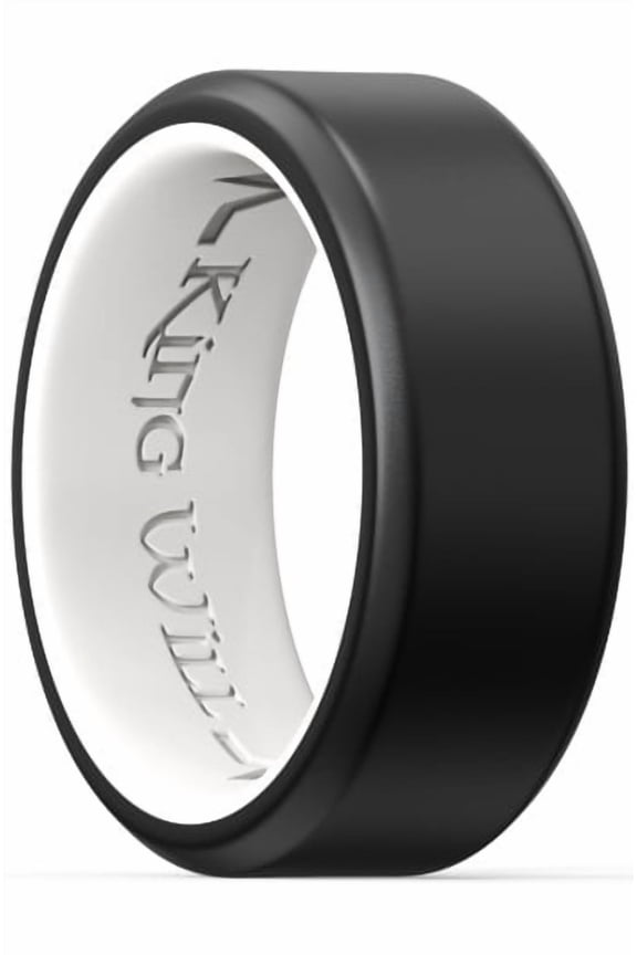 Silicone Wedding Rings For Men Women, 8mm Wide 2.2mm Thick Viking Men Ring Tree of Life Rune Design Rubber Wedding Bands, Black & Gray, Breathable Comfort Fit Size 7