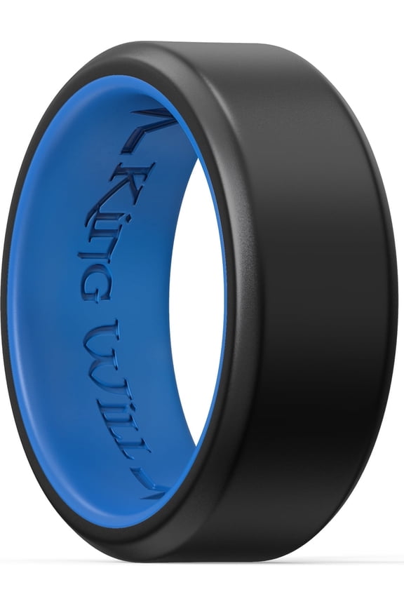 Silicone Wedding Rings for Men, Unique Inner Design, Rubber Wedding Engagement Ring, 8mm Wide, 2.2mm Thick, Blue, Size 10
