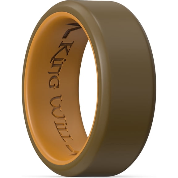 King Will Silicone Wedding Rings for Men, Unique Inner Design, Rubber Wedding Engagement Ring, 8mm Wide, 2.2mm Thick, Brown&Coffee, Size 11