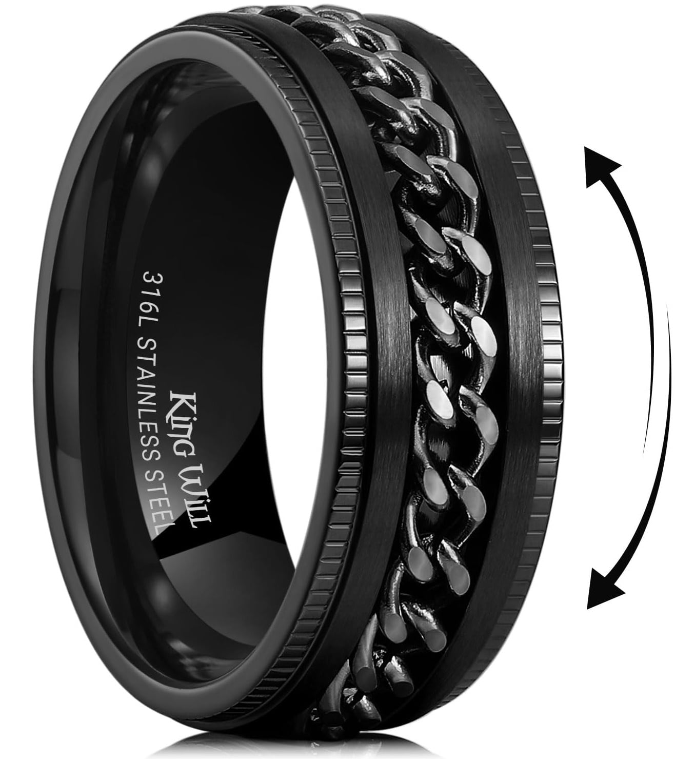 King Will Stainless Steel Men's Ring-Black Men Chain Fidget Ring ...