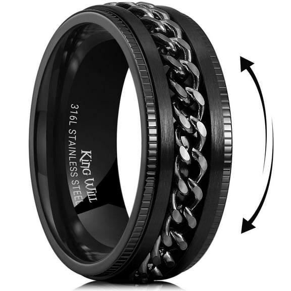 King Will Stainless Steel Men's Ring-Black Men Chain Fidget Ring Comfort Fit Size Spinner Ring, 316L Stainless Steel Anxiety Ring for Men Women with Stress Free, Cool Wedding Band Comfort Fit Size 10