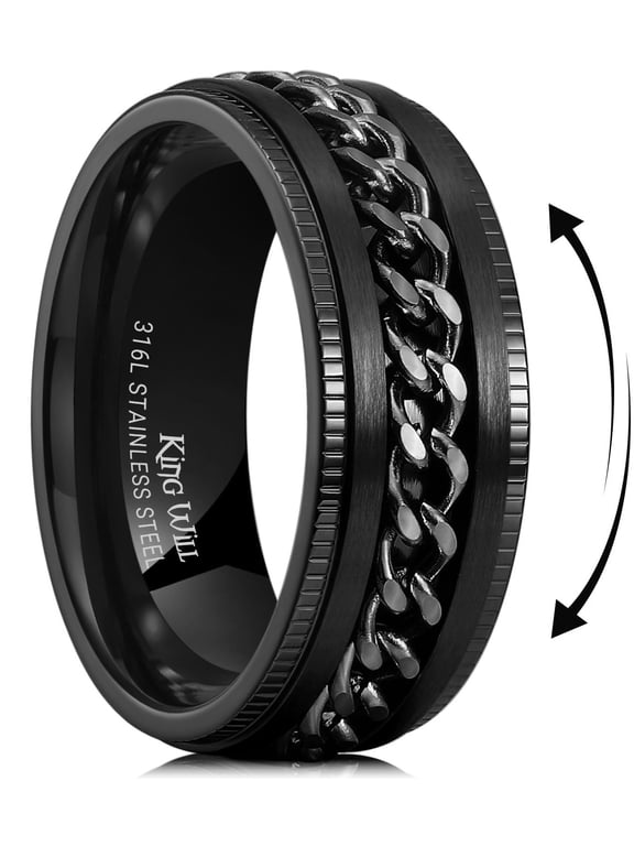 Stainless Steel Men's Ring-Black Men Chain Fidget Ring Comfort Fit Size Spinner Ring, 316L Stainless Steel Anxiety Ring for Men Women with Stress Free, Cool Wedding Band Comfort Fit Size 10