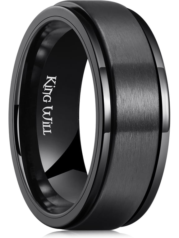 Stainless Steel Spinner Weding Ring for Men-8mm Black Stress Relief Fidget Ring Comfort Fit Size Ring Brushed Spinner Wedding Band Comfort Fit Size 7