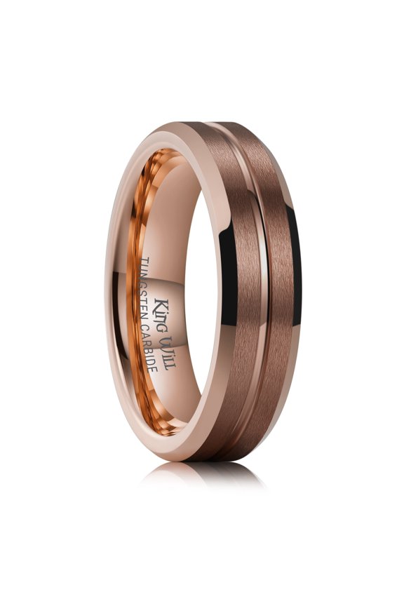 Tungsten Carbide Wedding Band for Men Women-6mm Width in Brown with Grooved Center Wedding Ring Matte Finished Suitable for Work, Gym Comfort Fit Size 9