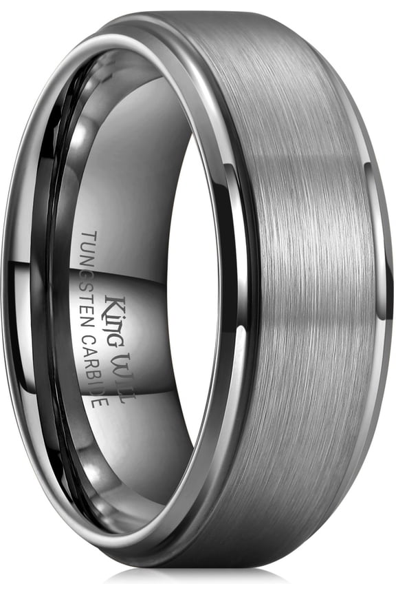 Tungsten Carbide Wedding Ring for Men - 8mm Gunmetal Grey Mens Wedding Band Matte Brushed Finish Step Edge Comfort Fit Size 9