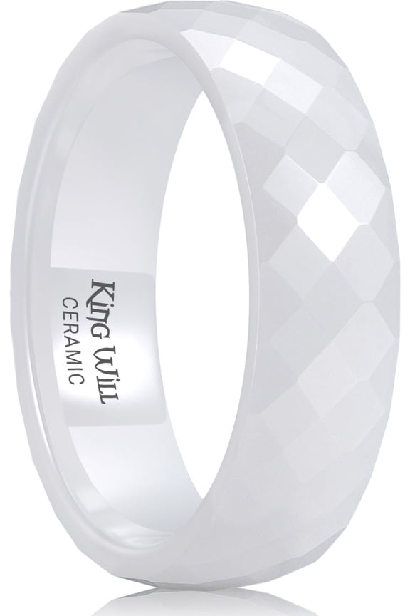 White Ceramic Wedding Ring for Men Women-6mm Width Dome Style with Multifacted Polished Promise Rings Comfort Fit Size 8