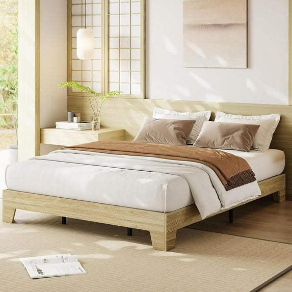 King Wood Platform Bed Frame with Wood Slat Support, Noise-Free, Easy Assembly, No Box Spring Needed, Underbed Storage Space, Durable Wooden Frame