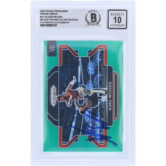 King Woods WWE Autographed 2022 Panini Prizm Green Prizm #24 Beckett Fanatics Witnessed Authenticated 10 Card - Fanatics Authentic Certified