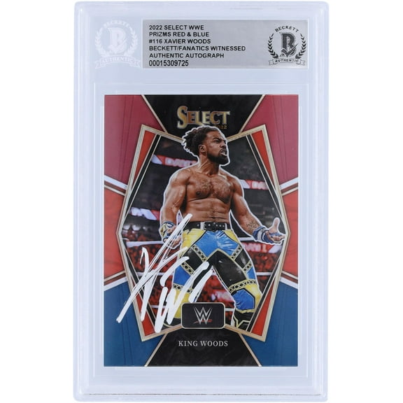 King Woods WWE Autographed 2022 Panini Select Red & Blue #116 Beckett Fanatics Witnessed Authenticated Card - Fanatics Authentic Certified