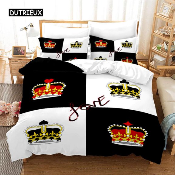 King and Duvet Cover Set Microfiber Beard and Red Lips King Size Bedding Set for Couple Romantic Valentine's Day Presents
